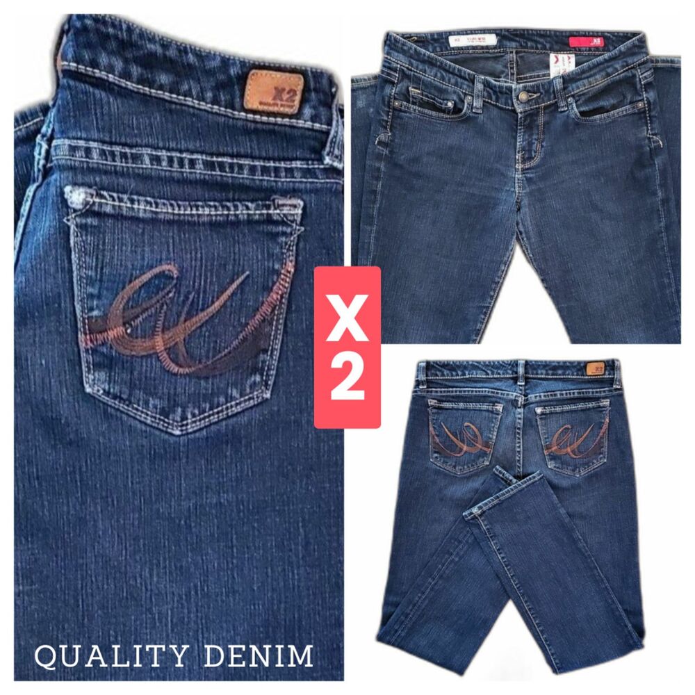 X2 Quality Denim Women Low Rise Straight Leg Jeans Dark Blue Regular 4